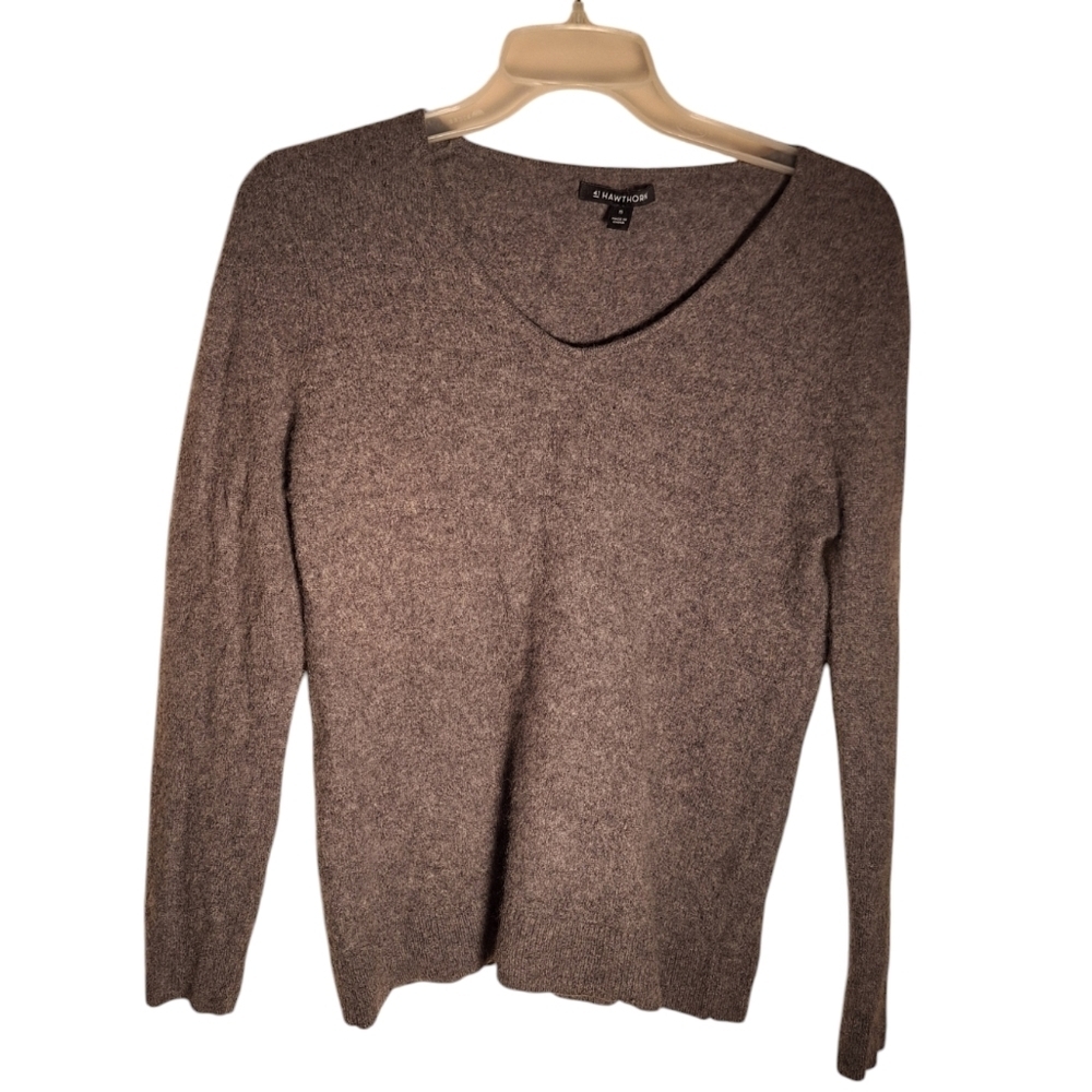 41 Hawthorn 100% Cashmere Pullover V-Neck Preppy Sweater Ladies XL GRAY Preppy